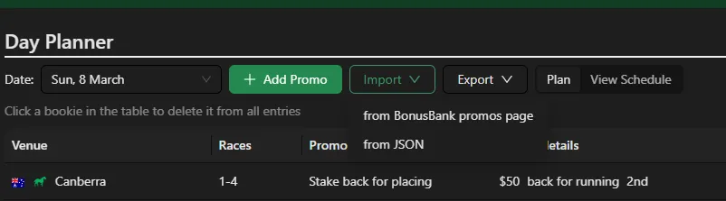 HorsePower Day Planner import from bonusbank promos page