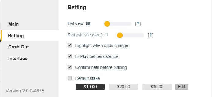 Betting Settings Tab