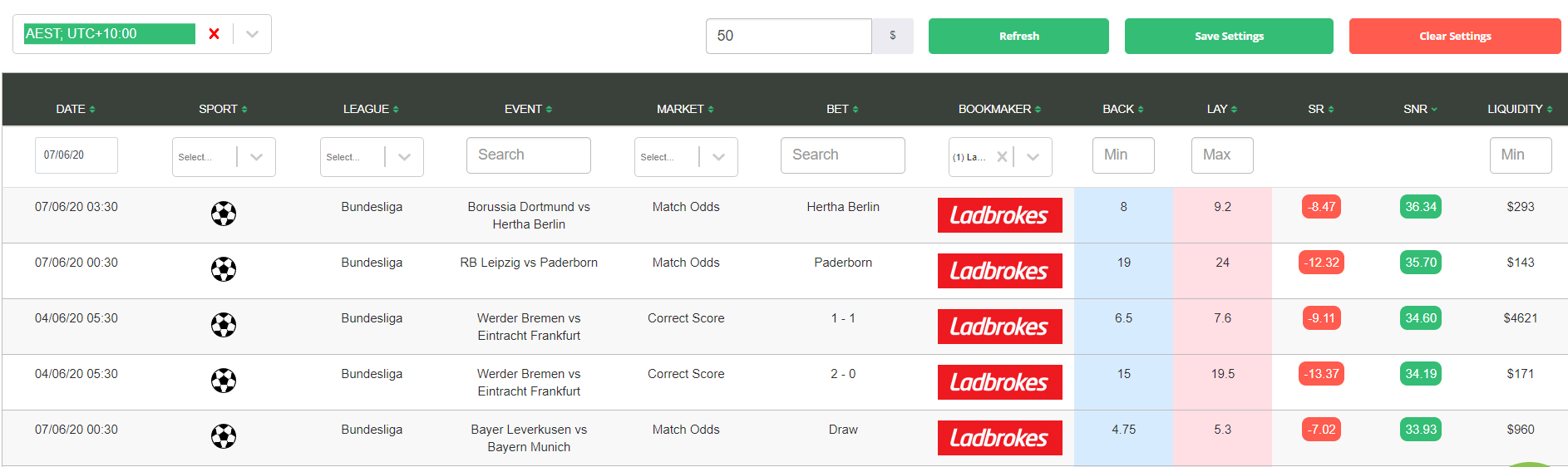 Oddsmater Example with Ladbrokes